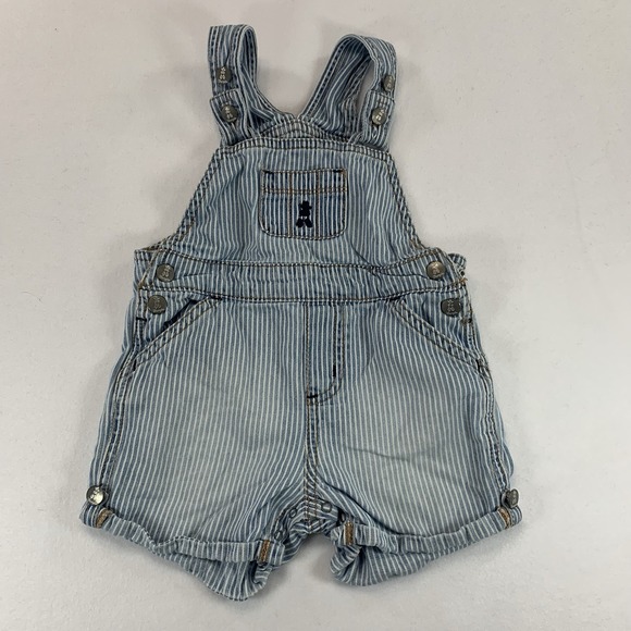 VTG Wrangler Overall Shorts 12mo *Stains* Stripes Cowboy Embroidered Shorts - Picture 1 of 9